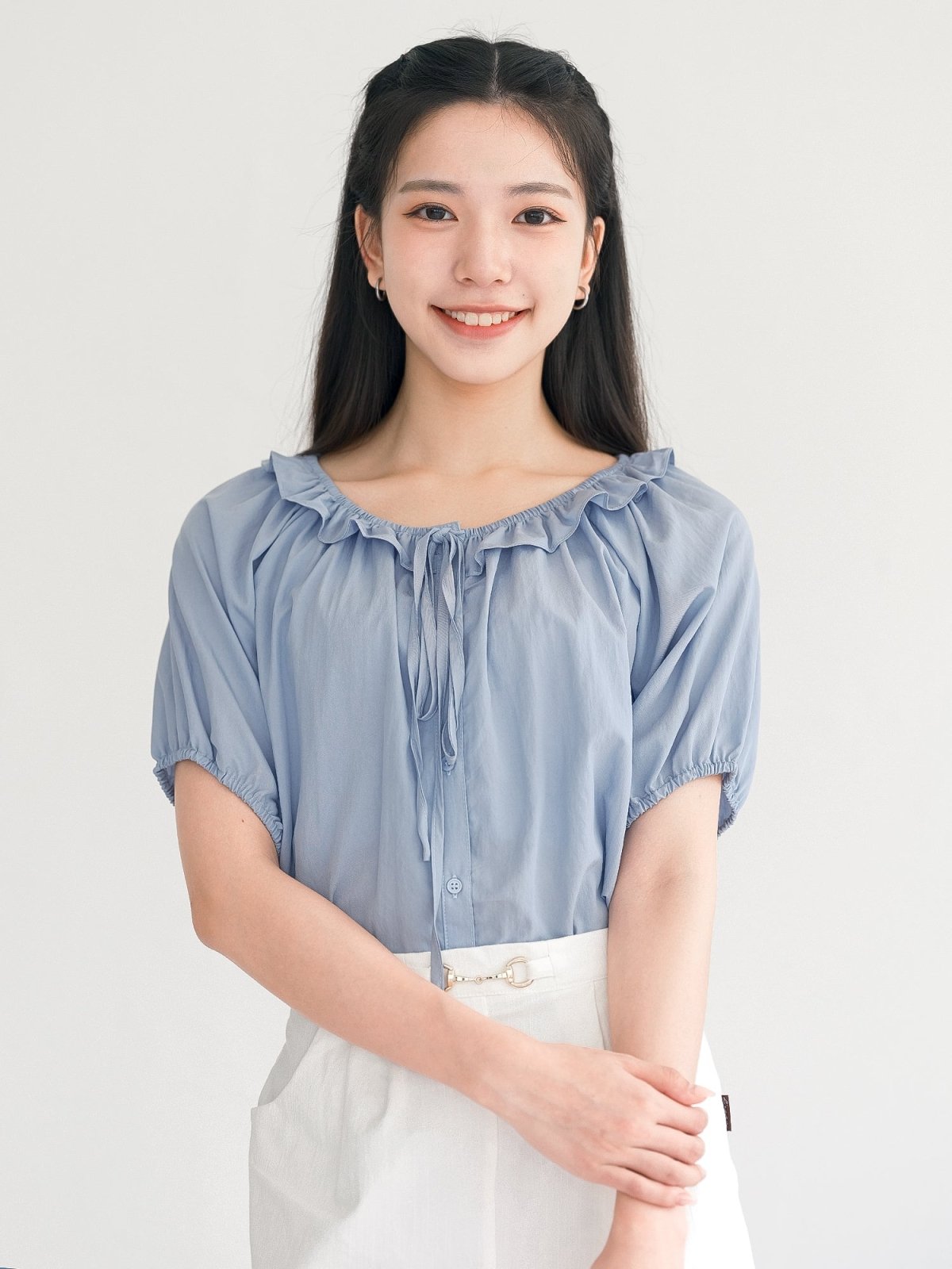 Taylor Two Way Tie Neck Blouse - DAG-G-220116BlueF - Sky Blue - F - D'ZAGE Designs