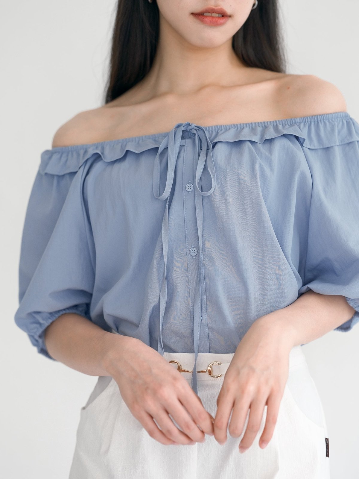 Taylor Two Way Tie Neck Blouse - DAG-G-220116BlueF - Sky Blue - F - D'ZAGE Designs