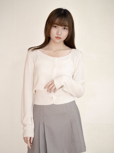 Taya Round Neck Button Up Top - DAG-G-220084IvoryF - Mochi Ivory - F - D'ZAGE Designs