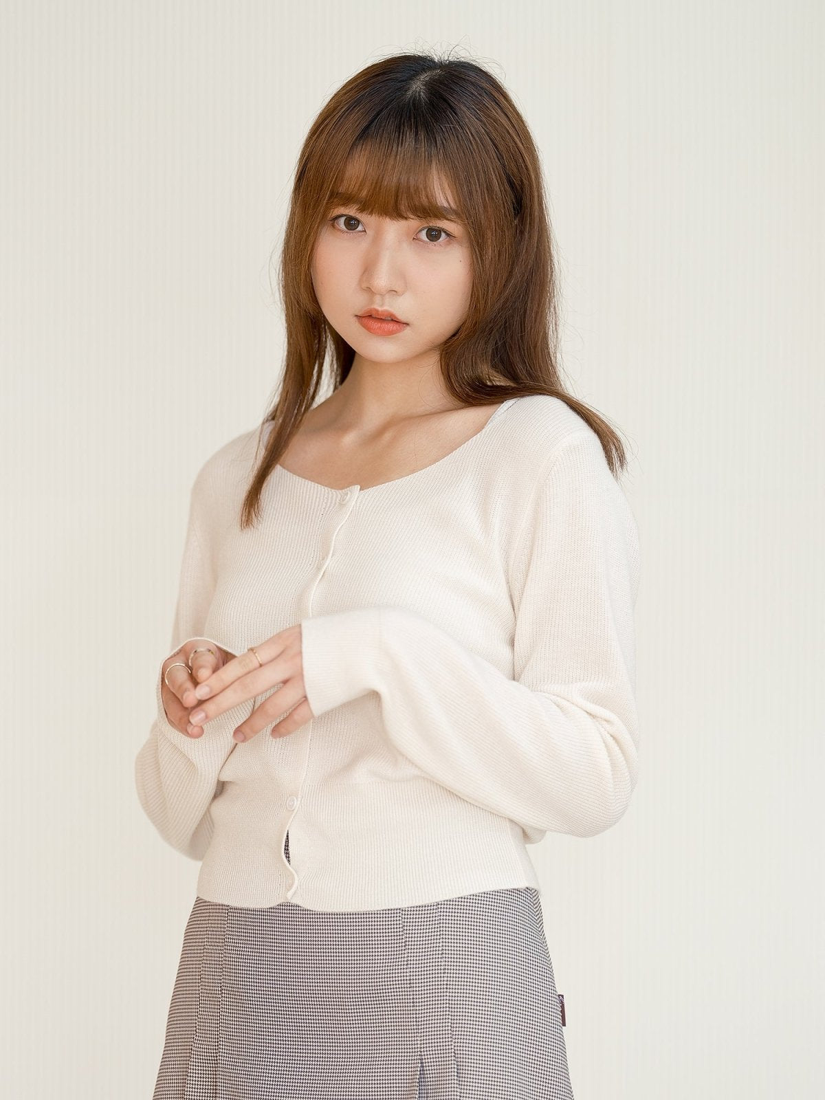 Taya Round Neck Button Up Top - DAG-G-220084IvoryF - Mochi Ivory - F - D'ZAGE Designs