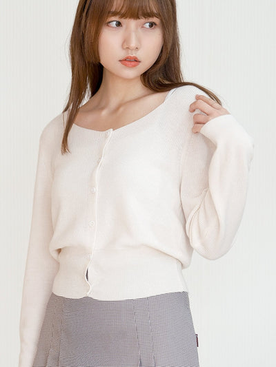 Taya Round Neck Button Up Top - DAG-G-220084IvoryF - Mochi Ivory - F - D'ZAGE Designs