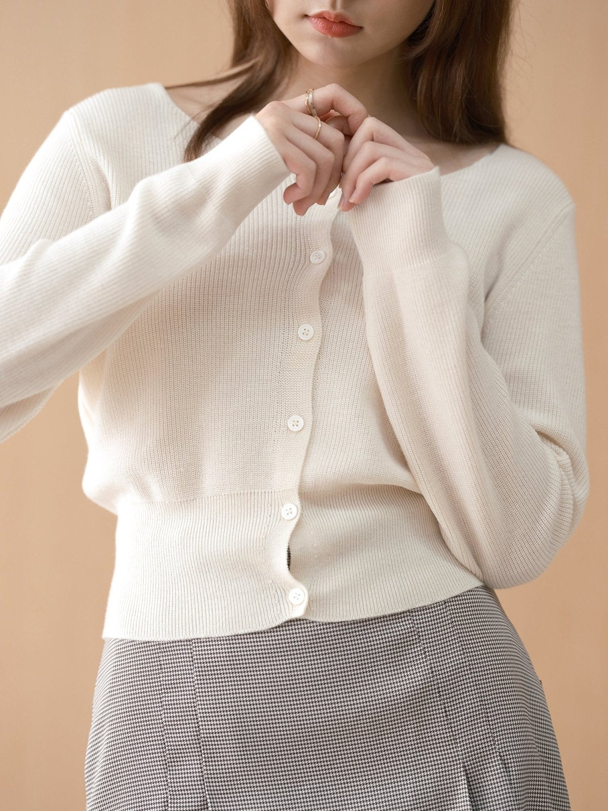 Taya Round Neck Button Up Top - DAG-G-220084IvoryF - Mochi Ivory - F - D'ZAGE Designs