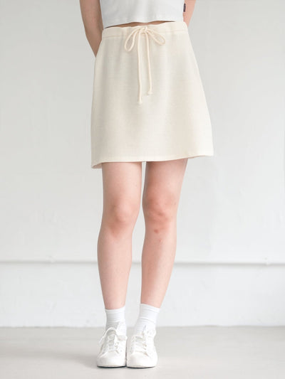 Noel Waffle Tie Waist Mini Skirt - DAG-DD9622-22SnowF - Almond Cream - F - D'ZAGE Designs