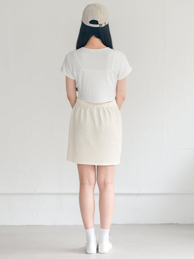 Noel Waffle Tie Waist Mini Skirt - DAG-DD9622-22SnowF - Almond Cream - F - D'ZAGE Designs