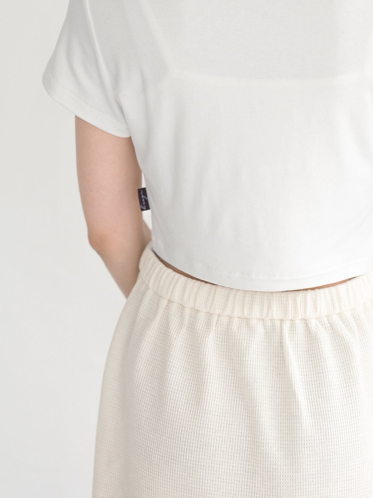 Noel Waffle Tie Waist Mini Skirt - DAG-DD9622-22SnowF - Almond Cream - F - D'ZAGE Designs