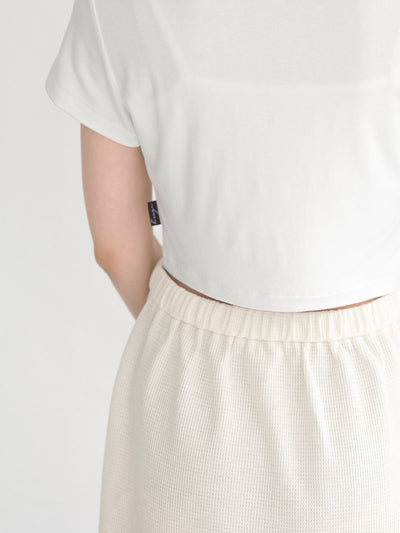 Noel Waffle Tie Waist Mini Skirt - DAG-DD9622-22SnowF - Almond Cream - F - D'ZAGE Designs