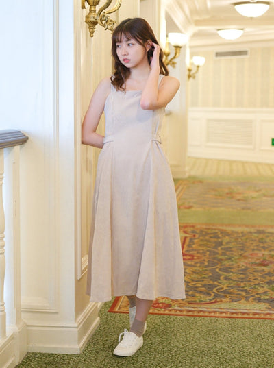 Corduroy Adjustable Waist Flare Maxi Dress - DAG-DD9043-22ChalkF - Beige - F - D'ZAGE Designs