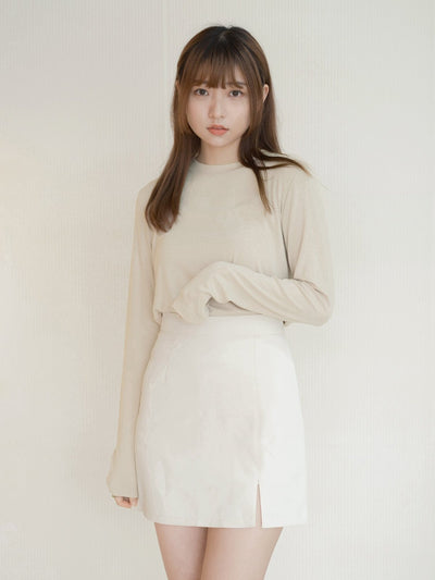 Jess Side Slit Mini Skirt - DAG-G-220093IvoryS - Mochi Ivory - S - D'ZAGE Designs