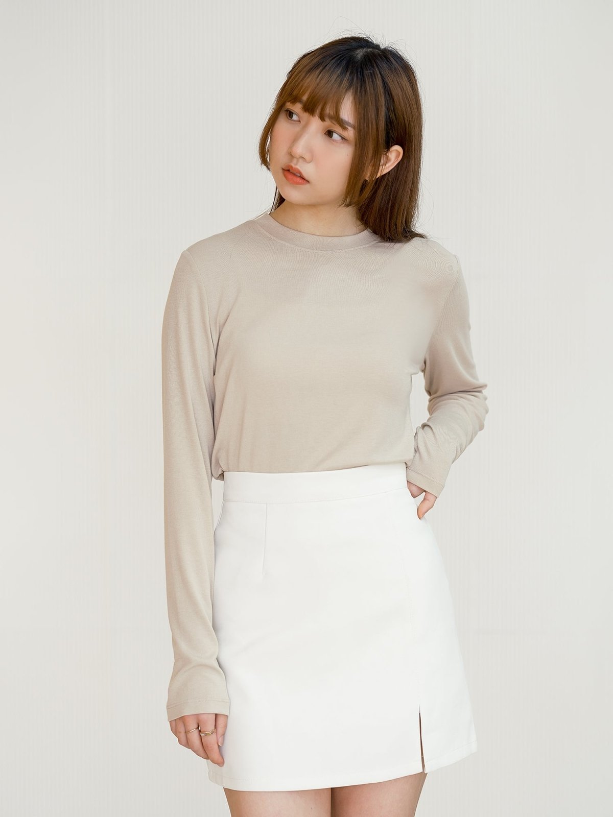 Nessa Super Soft Long Sleeve Modal Top - DAG-G-220092IvoryF - Almond Cream - F - D'ZAGE Designs