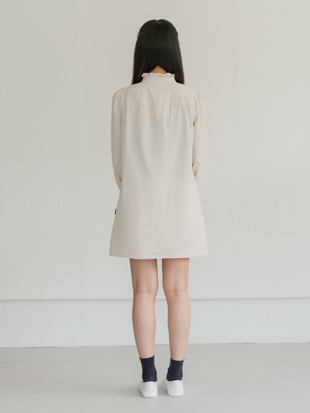 Allie Frill-neck A-line Shirt Dress - DAG-DD7838-21CreamS - Mochi Ivory - F - D'ZAGE Designs