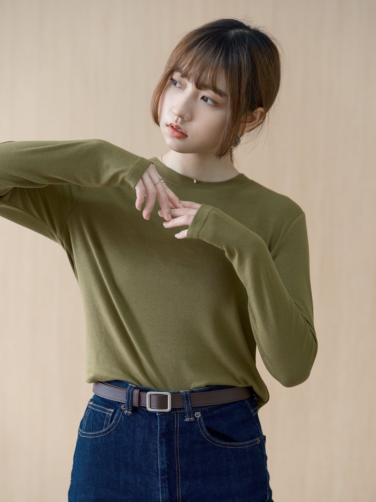 Nessa Super Soft Long Sleeve Modal Top - DAG-G-220092OliveF - Olive - F - D'ZAGE Designs