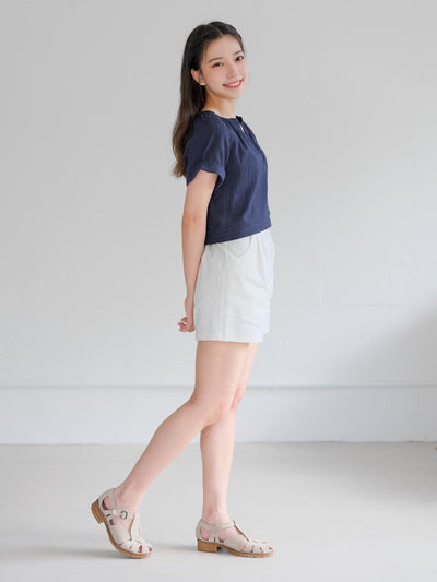 Perlin Buttoned Crop Blouse - DAG-DD0406-23NavyS - Navy Blue - S - D'ZAGE Designs