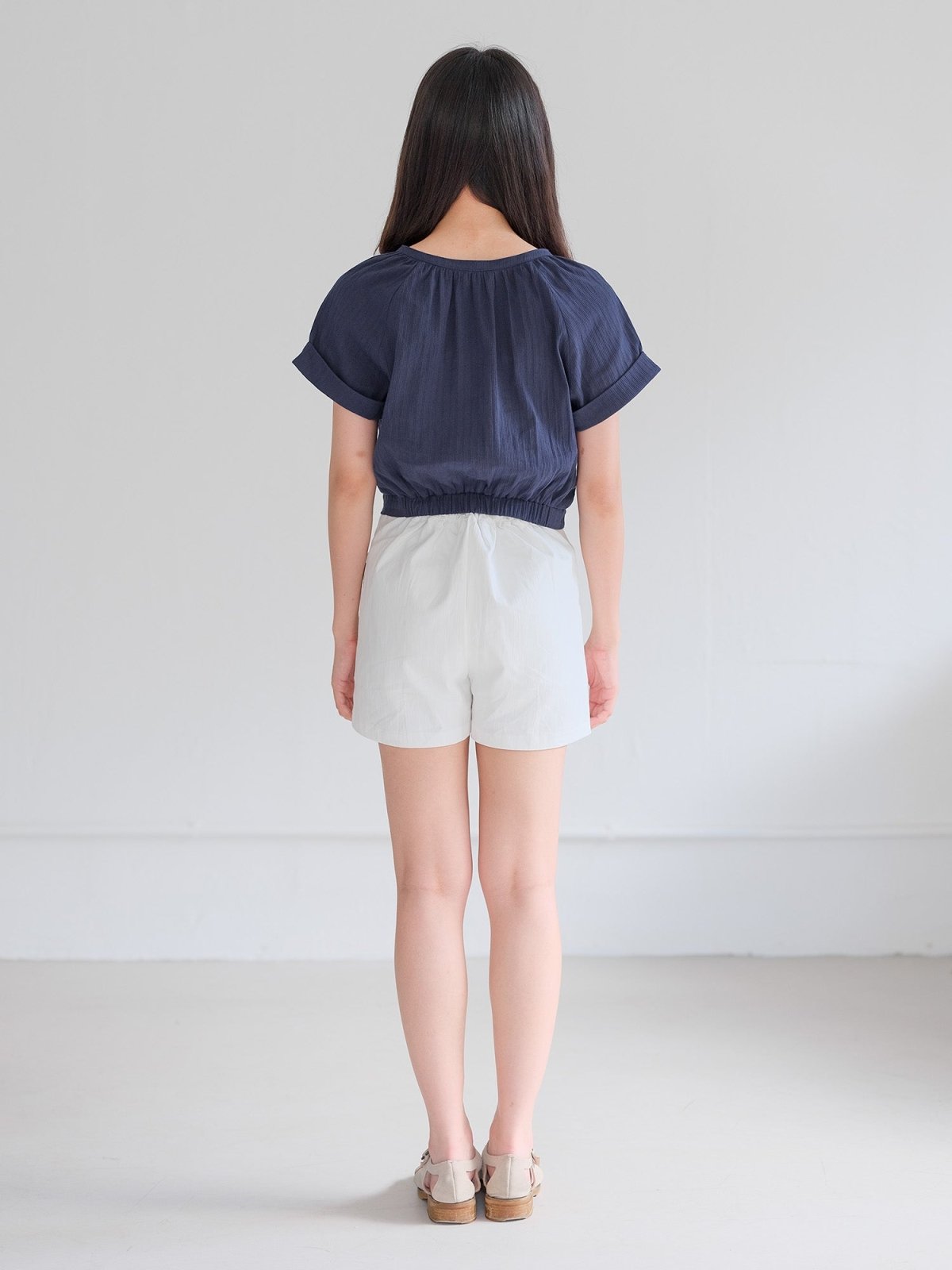 Perlin Buttoned Crop Blouse - DAG-DD0406-23NavyS - Navy Blue - S - D'ZAGE Designs