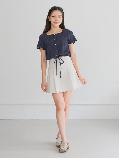 Moon Square Neck Wrinkle Top - DAG-DD0413-23NavyS - Navy With White Hem - S - D'ZAGE Designs