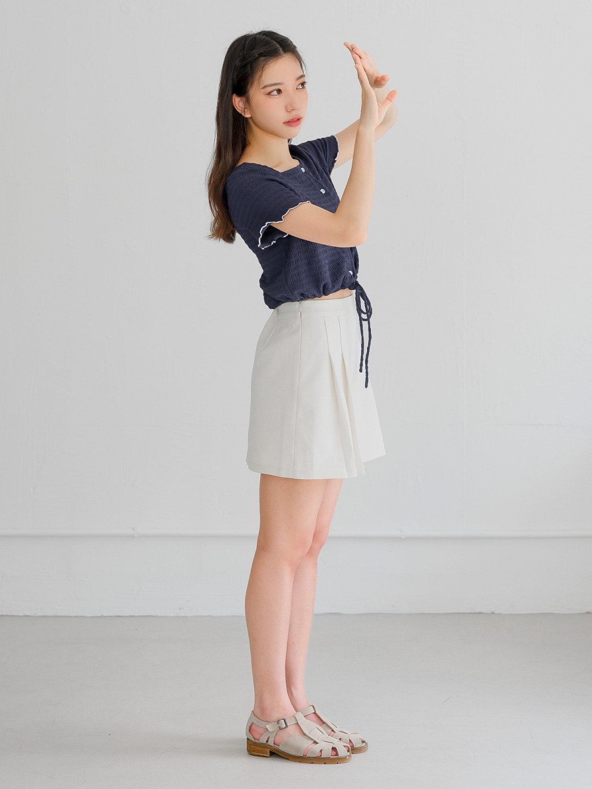 Moon Square Neck Wrinkle Top - DAG-DD0413-23NavyS - Navy With White Hem - S - D'ZAGE Designs