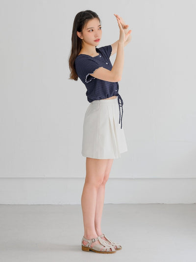 Moon Square Neck Wrinkle Top - DAG-DD0413-23NavyS - Navy With White Hem - S - D'ZAGE Designs