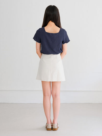 Moon Square Neck Wrinkle Top - DAG-DD0413-23NavyS - Navy With White Hem - S - D'ZAGE Designs