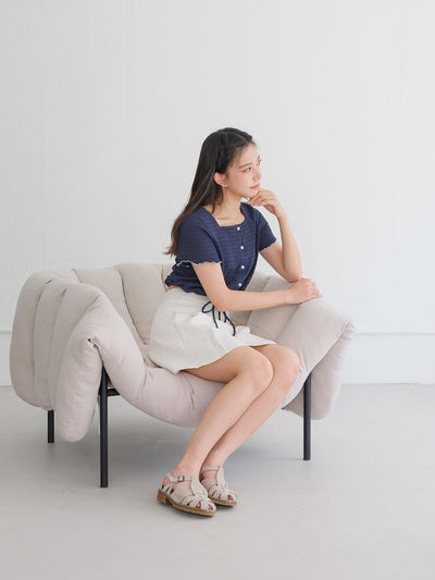 Moon Square Neck Wrinkle Top - DAG-DD0413-23NavyS - Navy With White Hem - S - D'ZAGE Designs