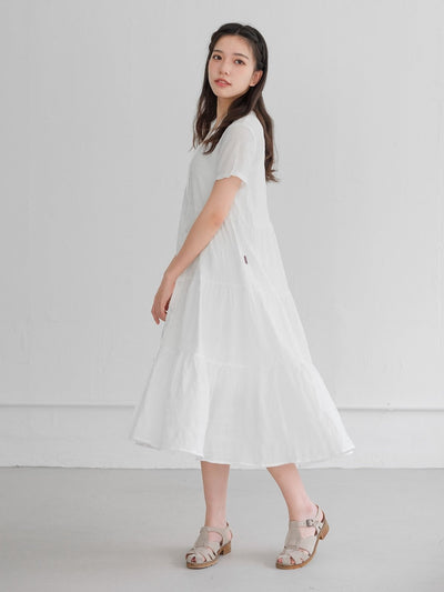Skye Tiered Button Front Midi Dress - DAG-DD9150-22IvoryF - Mochi Ivory - F - D'ZAGE Designs