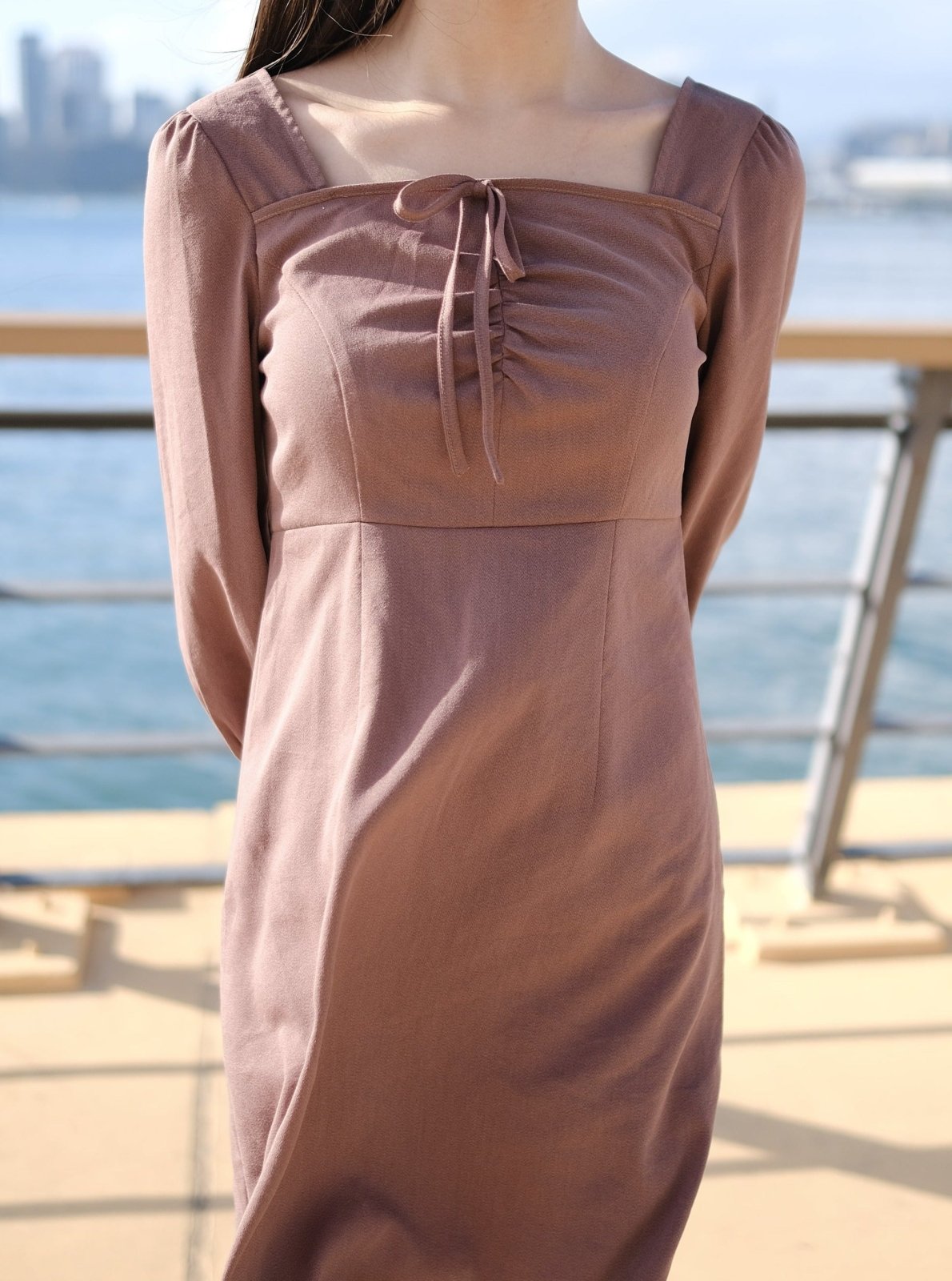 Front Gathered Dress MOCHA - DAG-DD8798-21MochaS - S - Brownie - D'ZAGE Designs