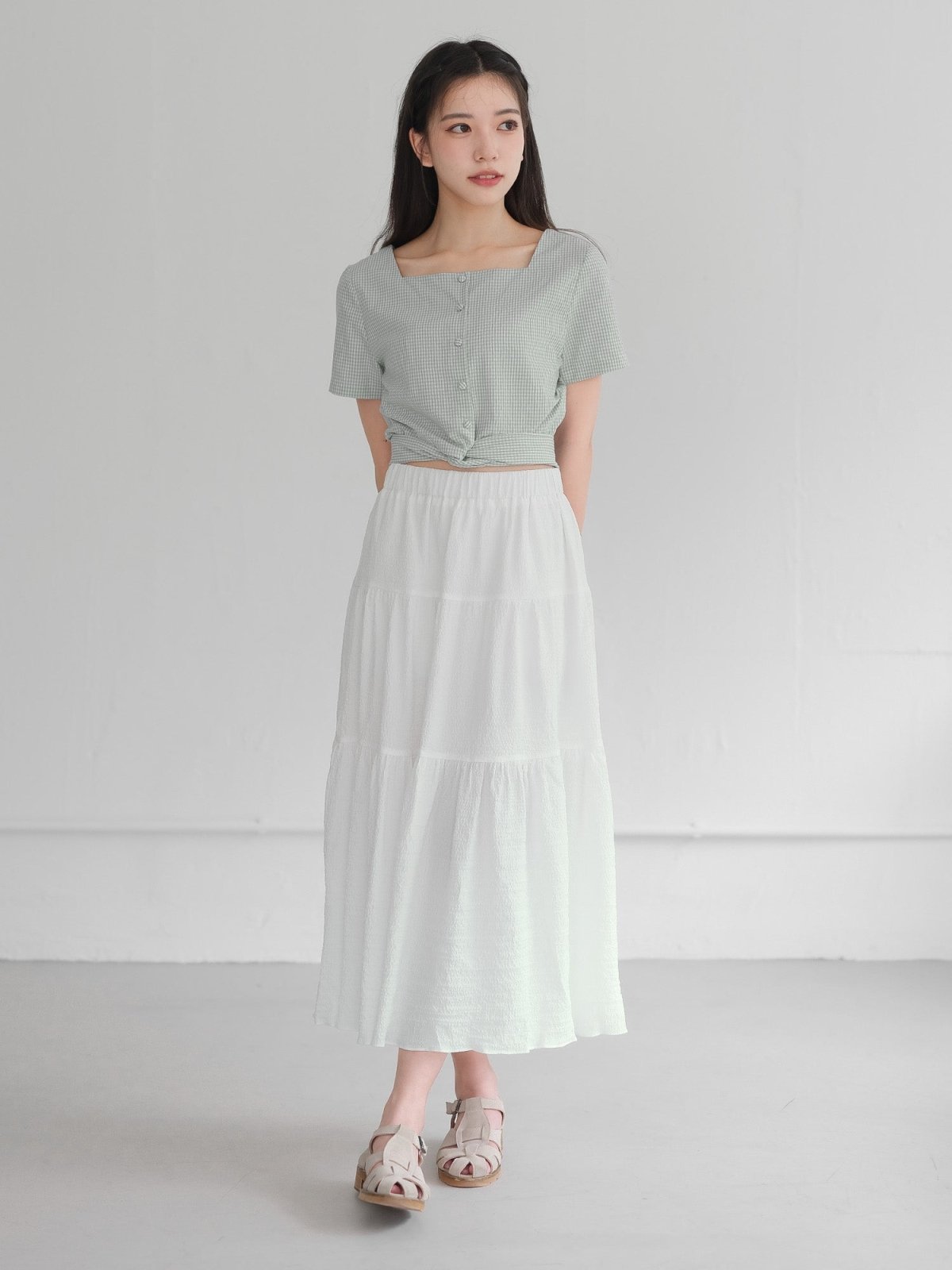 Alise Checkered Two-Way Top - DAG-DD8657-21LtGreenGinhamS - Mint White Checkers - S - D'ZAGE Designs