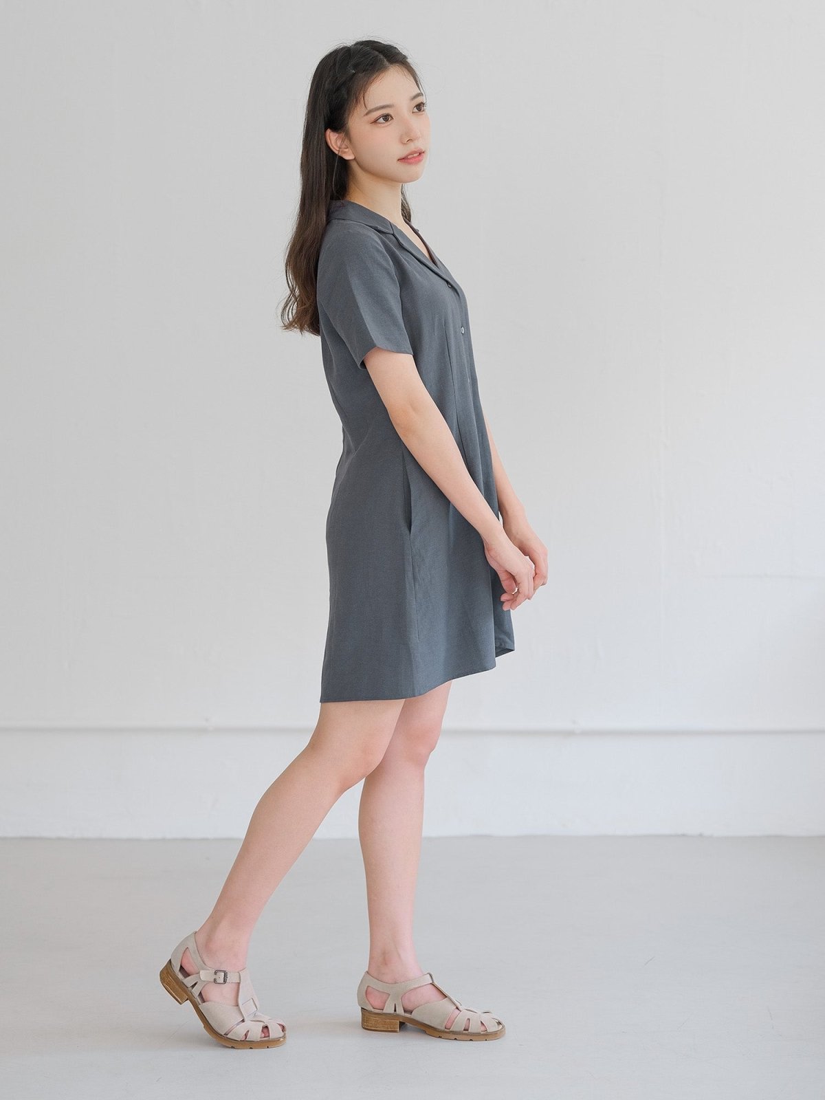 Levi Notch Collared Mini Dress - DAG-DD9450-22IndigoF - Indigo - F - D'ZAGE Designs