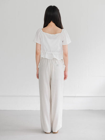 Jean Flutter Sleeve Tie Waist Top - DAG-DD9501-22MochiIvoryF - Marshmallow White - F - D'ZAGE Designs