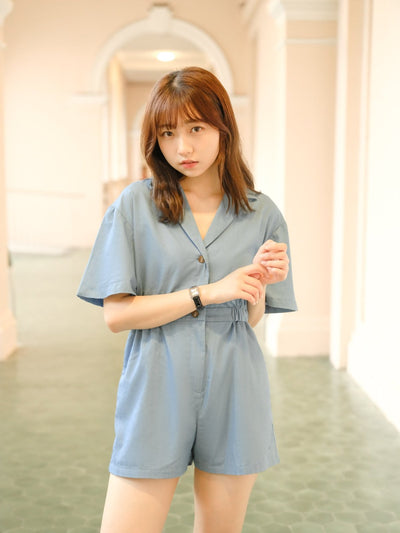 Hanna Classic Elasticated Romper DENIM - DAG-DD9340-22LightDenimF - Baby Blue - F - D'ZAGE Designs