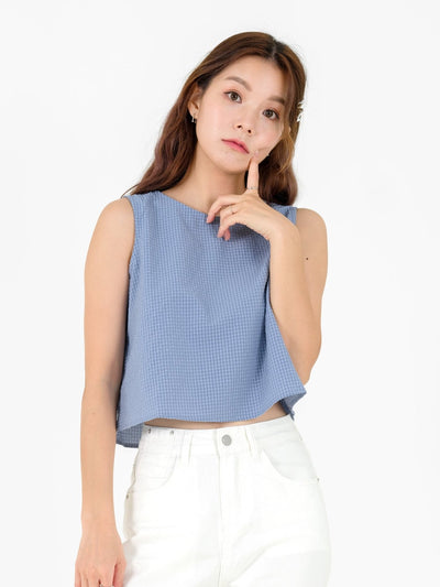 Mia Textured Checker Top - DAG-DD9524-22BlueF - Baby Blue - F - D'ZAGE Designs