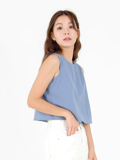 Mia Textured Checker Top - DAG-DD9524-22BlueF - Baby Blue - F - D'ZAGE Designs