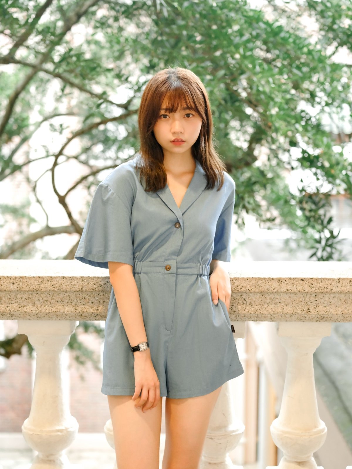 Hanna Classic Elasticated Romper DENIM - DAG-DD9340-22LightDenimF - Baby Blue - F - D'ZAGE Designs