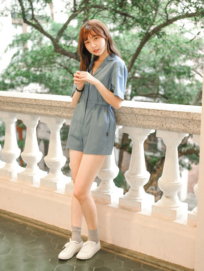 Hanna Classic Elasticated Romper DENIM - DAG-DD9340-22LightDenimF - Baby Blue - F - D'ZAGE Designs