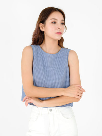 Mia Textured Checker Top - DAG-DD9524-22BlueF - Baby Blue - F - D'ZAGE Designs
