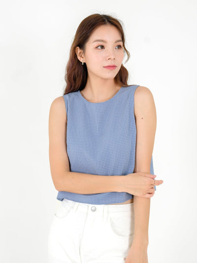 Mia Textured Checker Top - DAG-DD9524-22BlueF - Baby Blue - F - D'ZAGE Designs