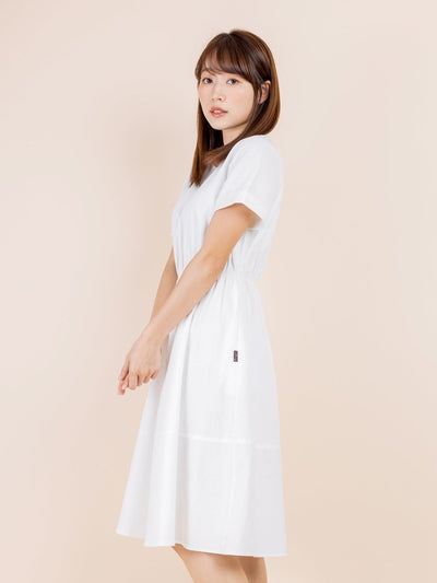 Tiff Elastic Waist Short Sleeve Dress - DAG-DD9449-22MochiIvoryF - Marshmallow White - F - D'ZAGE Designs