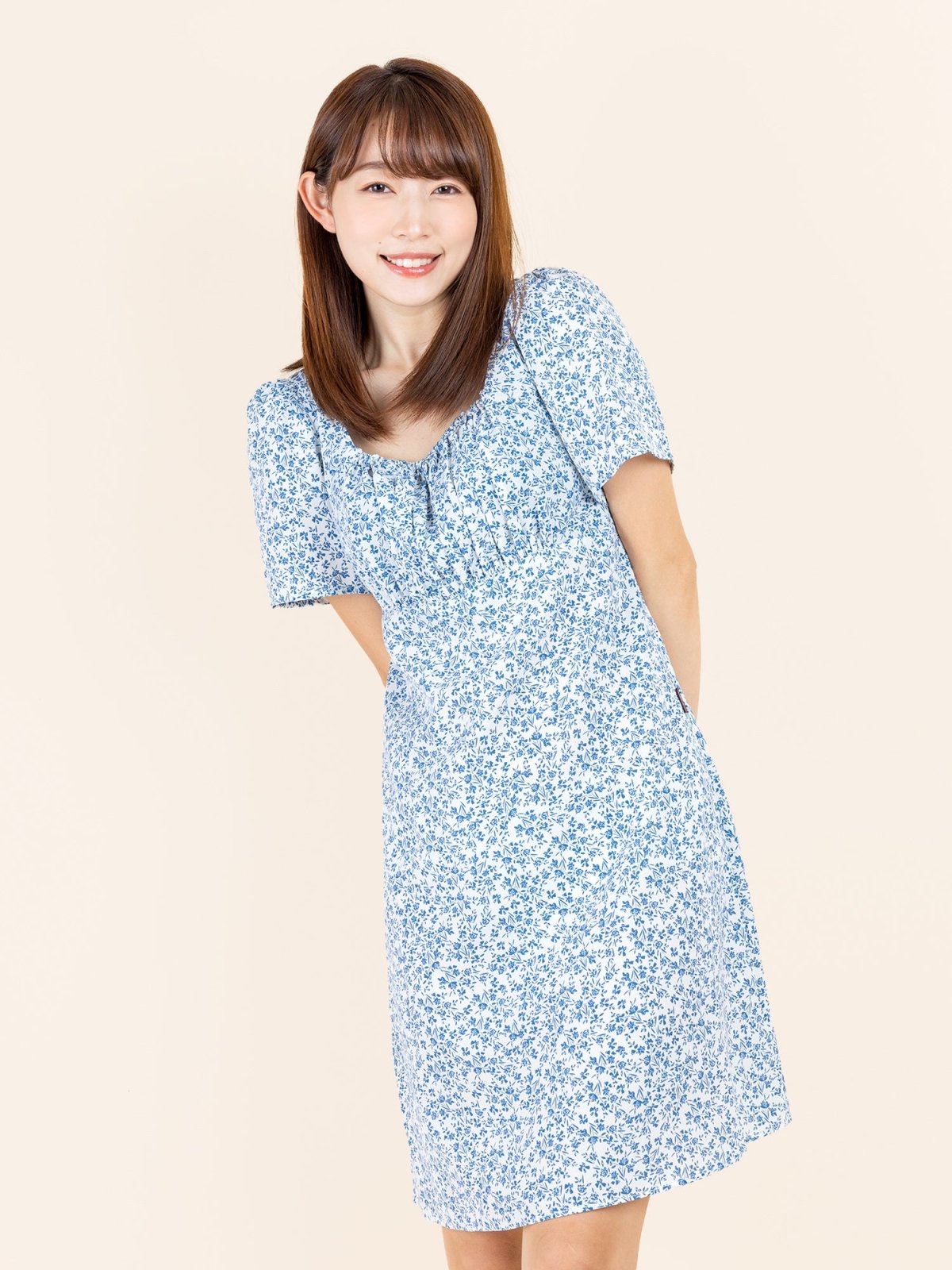 Kalyn Floral Shirred Dress - DAG-DD9447-22IvoryBluePrintF - Ivory Blue Print - F - D'ZAGE Designs