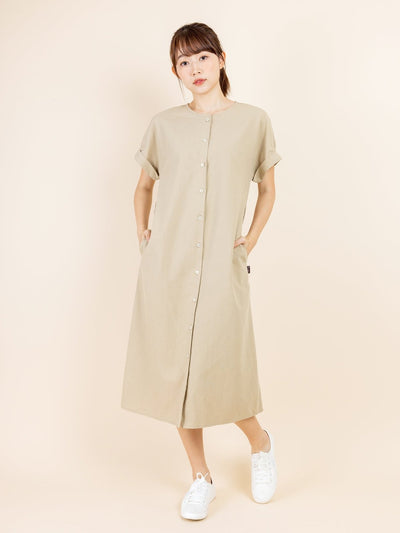 Tess Crew Neck Tie Waist Dress - DAG-DD9451-22CreamF - Beige - F - D'ZAGE Designs