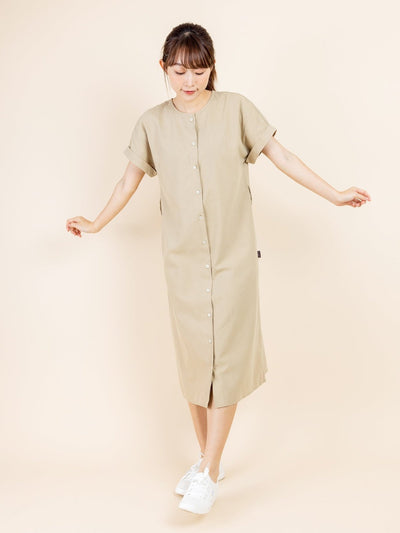 Tess Crew Neck Tie Waist Dress - DAG-DD9451-22CreamF - Beige - F - D'ZAGE Designs