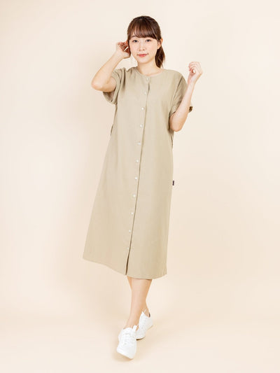 Tess Crew Neck Tie Waist Dress - DAG-DD9451-22CreamF - Beige - F - D'ZAGE Designs