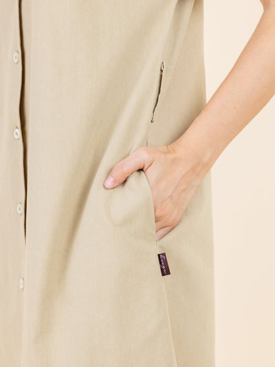 Tess Crew Neck Tie Waist Dress - DAG-DD9451-22CreamF - Beige - F - D'ZAGE Designs