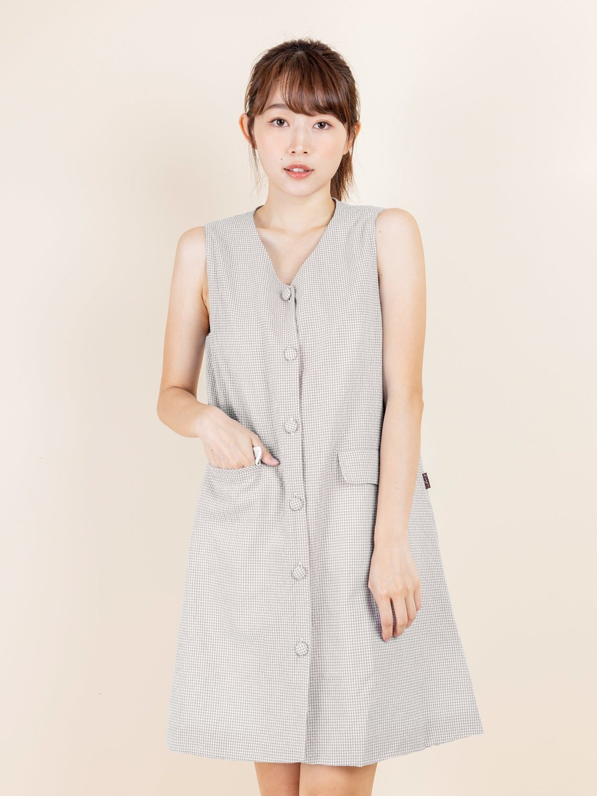 Naomi Plaid A-line Dress - DAG-DD8897-21GrayGinghamF - Gray - F - D'ZAGE Designs