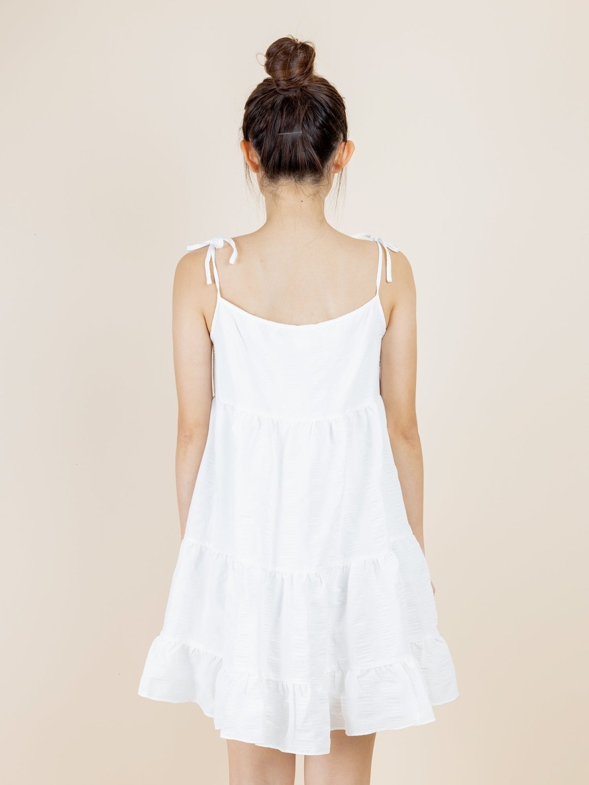 Katy Textured Tiered Mini Dress - DAG-DD8517-21MochiIvoryF - Marshmallow White - F - D'ZAGE Designs