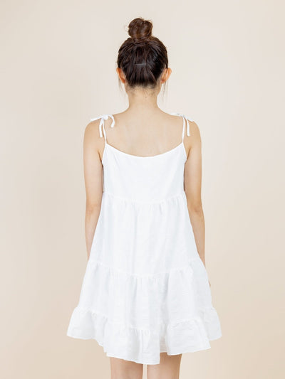 Katy Textured Tiered Mini Dress - DAG-DD8517-21MochiIvoryF - Marshmallow White - F - D'ZAGE Designs