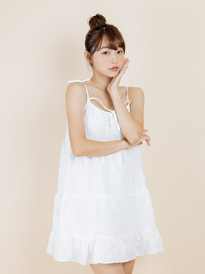 Katy Textured Tiered Mini Dress - DAG-DD8517-21MochiIvoryF - Marshmallow White - F - D'ZAGE Designs
