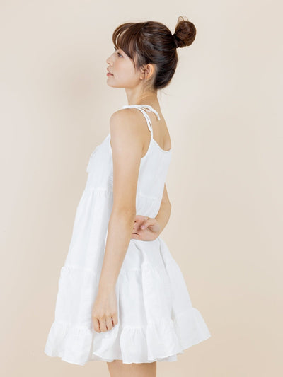 Katy Textured Tiered Mini Dress - DAG-DD8517-21MochiIvoryF - Marshmallow White - F - D'ZAGE Designs