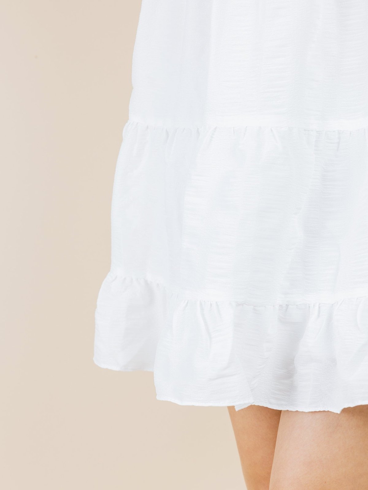 Katy Textured Tiered Mini Dress - DAG-DD8517-21MochiIvoryF - Marshmallow White - F - D'ZAGE Designs