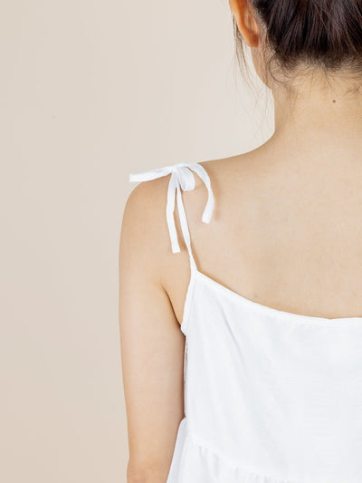 Katy Textured Tiered Mini Dress - DAG-DD8517-21MochiIvoryF - Marshmallow White - F - D'ZAGE Designs