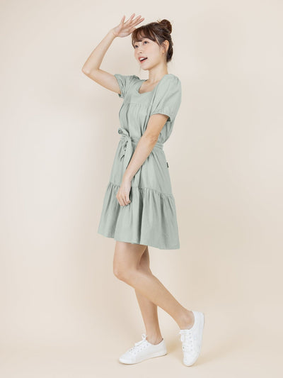 Harriet Tiered Puff Sleeve Dress - DAG-DD9448-22LtGreenF - Mint - F - D'ZAGE Designs