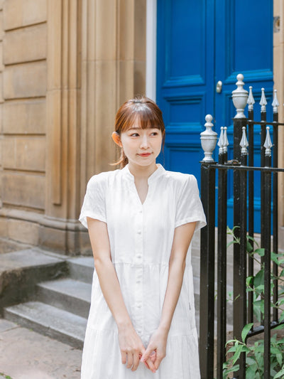 Skye Tiered Button Front Midi Dress - DAG-DD9150-22IvoryF - Mochi Ivory - F - D'ZAGE Designs