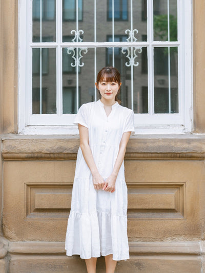 Skye Tiered Button Front Midi Dress - DAG-DD9150-22IvoryF - Mochi Ivory - F - D'ZAGE Designs